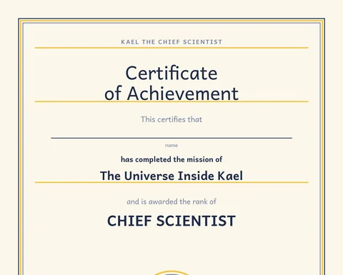A printable Certificate of Achievement awarding the rank of Chief Scientist, with a blank line for a child's name.
