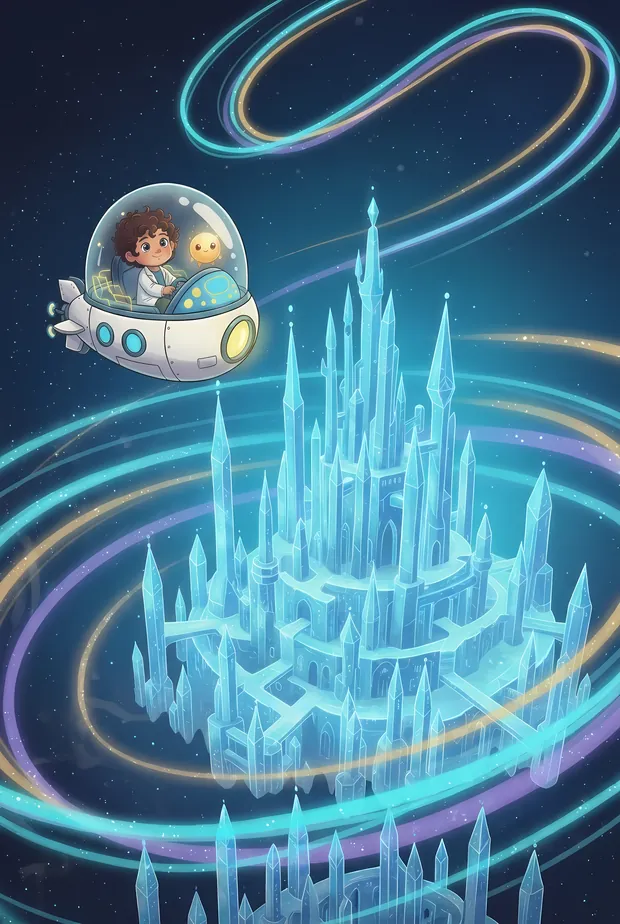 A vast crystal castle of light rises out of the dark: the Sodium Channel Castle.